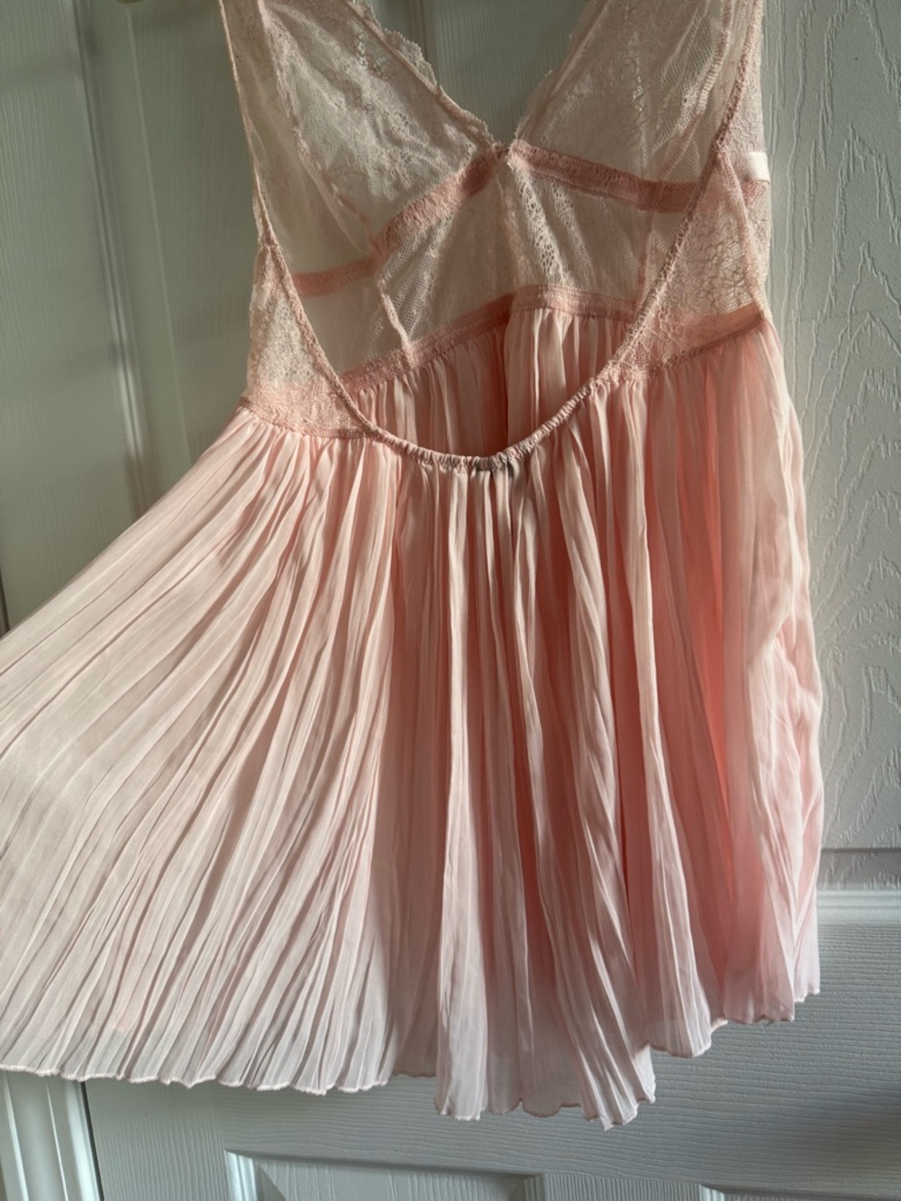 NWT Victoria's Secret Chiffon Pleated Babydoll Lingerie Pink L - Picture 9 of 15